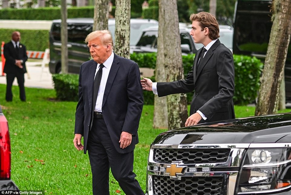 Barron's four-inch height advantage over his father was evident from the moment they stepped out of the car together, when the boy placed a guiding hand on Trump's arm.