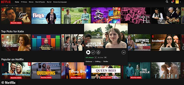 Netflix's algorithm recommends movies and TV shows based on previously viewed content