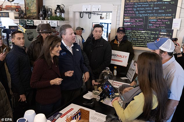 Nikki Haley campaigned with New Hampshire Governor Chris Sununu at the Robie's Country store in Hooksett, NH