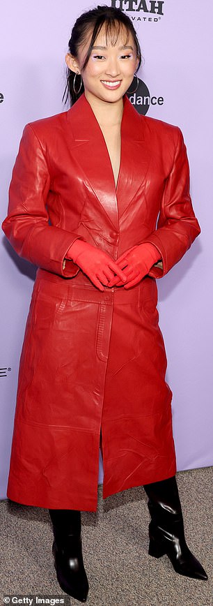 Ji-Young Yoo, who is in the cast of Freaky Tales, was dressed in deep red leather jackets
