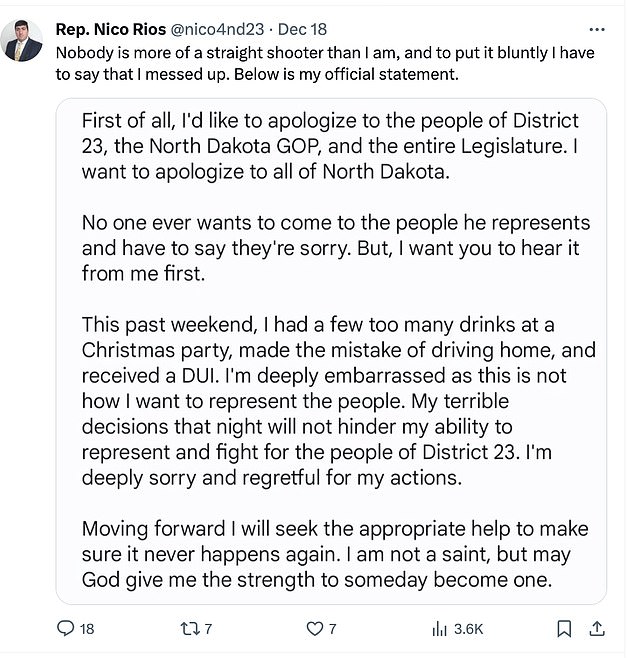 Rios posted a statement on Twitter apologizing for his actions