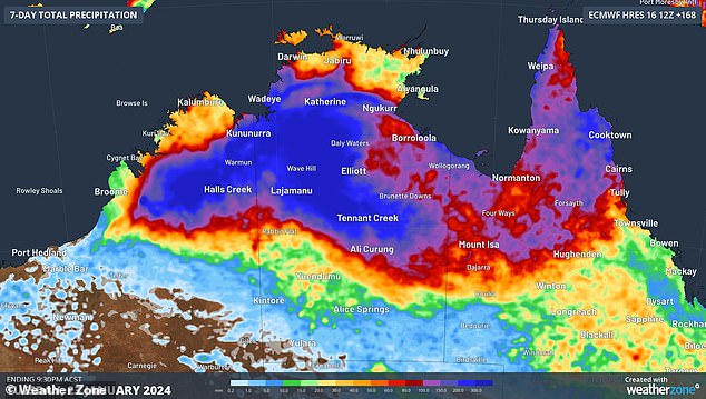 Up to 300mm of accumulated rain is forecast to fall across parts of Queensland and The Northern over the seven days to Tuesday.