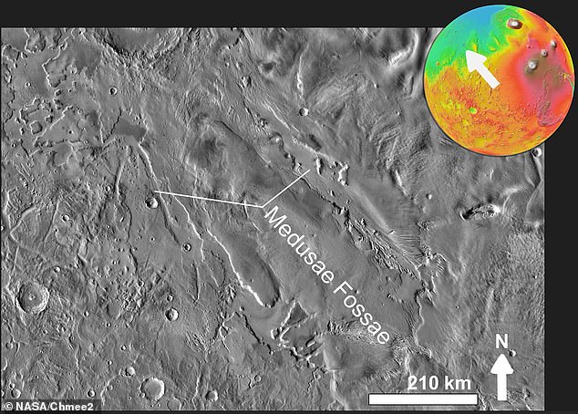 Medusae Fossae Formation is a large geological formation of volcanic origin, approximately one-fifth the size of the continental United States