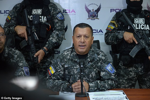 General Victor Herrera, commander of Zone 8, speaks during a press conference on January 18, 2024 in Guayaquil, Ecuador