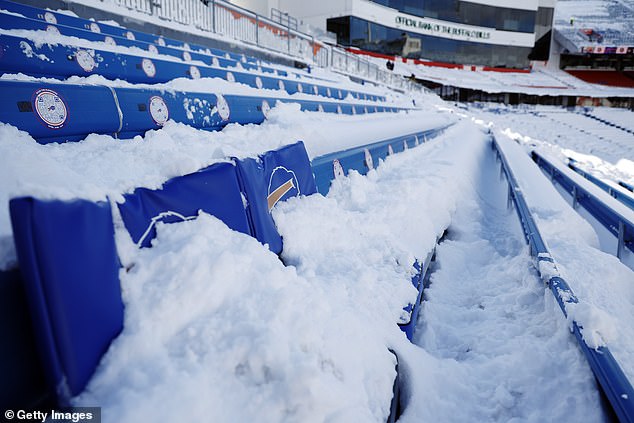 The rows of seats were still covered in snow for Monday's win over the Pittsburgh Steelers