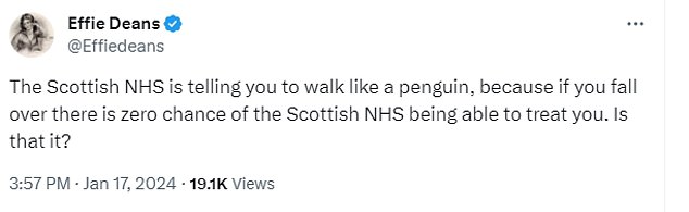 In a similar vein, Effie Deans used the video highlighting the state of NHS services in Scotland