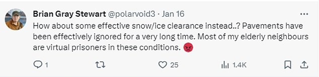 Others, like Brian Gray Stewart in Aberdeen, wondered why more wasn't done to make trails less dangerous in icy conditions in the first place