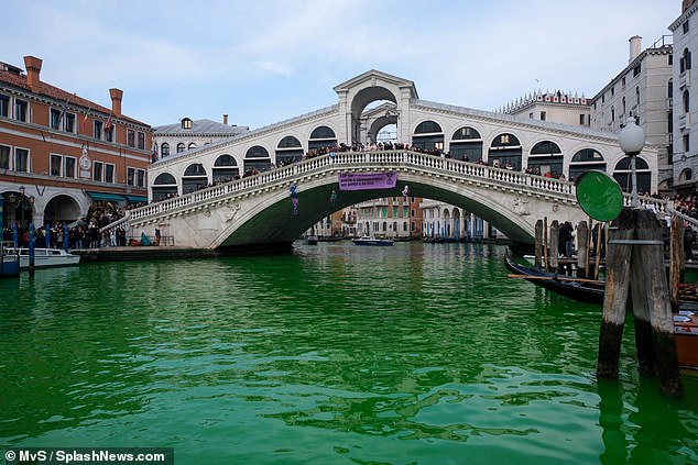 Extinction Rebellion activists turned Venice's canals green in December to protest what the group said at the time was a lack of progress in climate talks during Cop-28 in Dubai