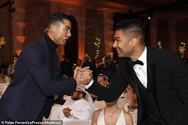 Ronaldo was seen shaking hands with his former Manchester City teammate Casemiro