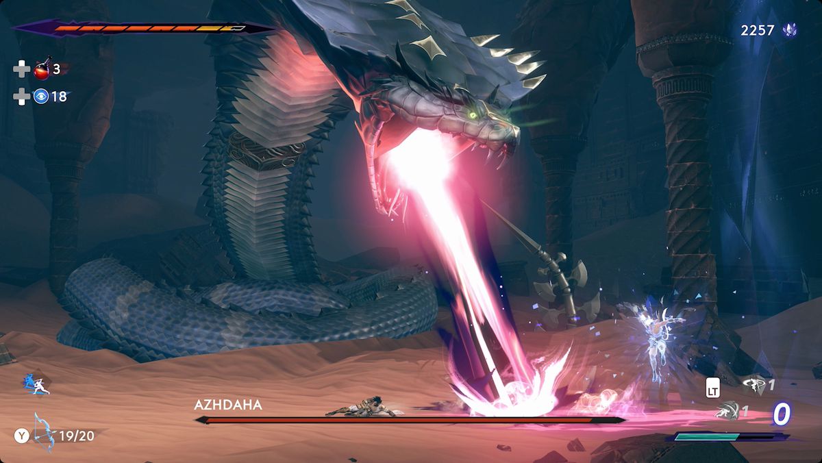 Prince of Persia: The Lost Crown Azhdaha boss fights a breath attack