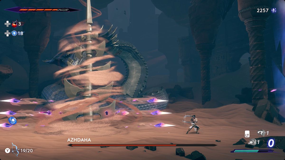 Prince of Persia: The Lost Crown Azhdaha boss fights a tail spike attack