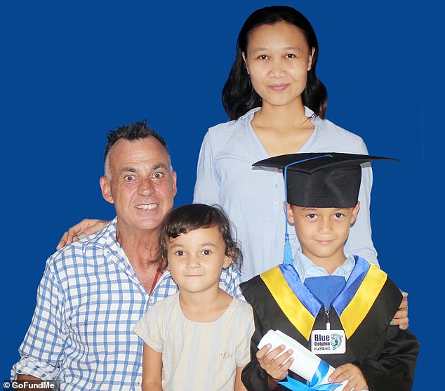 Mr Gilbert moved to Jimbaran, near Kuta, with his wife Triana and children, Hayley and Henry, to teach people to surf and is now the director of Fliteboard Fliteschool