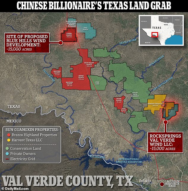 China-based investors and companies own agricultural lands in 28 states, totaling 186,823 hectares.  Most of the claims are in Texas with 192,000 acres