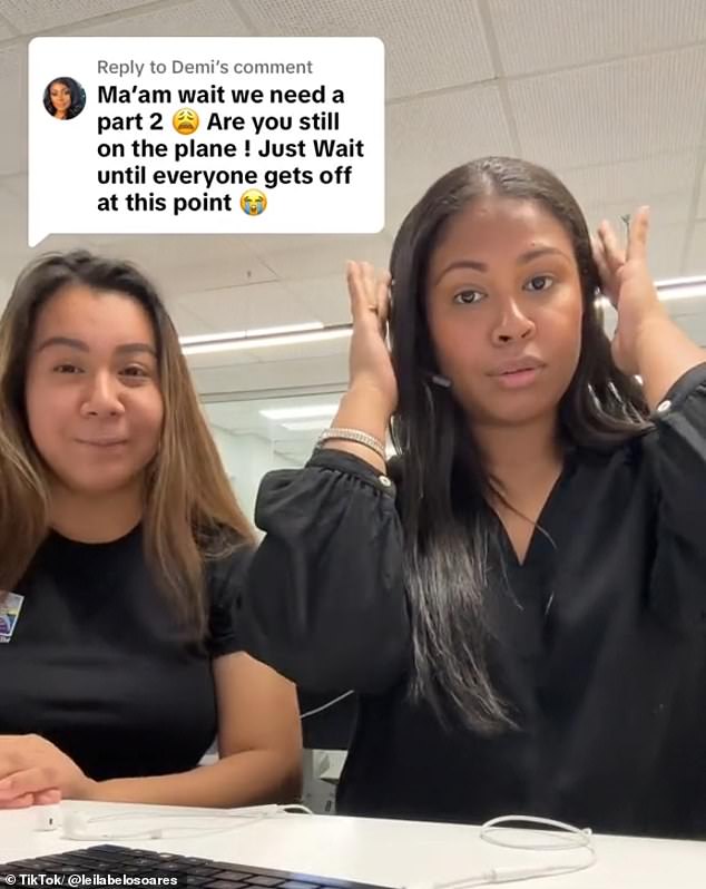 While Leila isn't ready to share any details about her unfortunate plane trip, she posted a follow-up video showing herself at her desk with a colleague