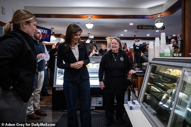 Republican presidential candidate Nikki Haley visits Kay's Cafe and Bakery in Hampton, New Hampshire on Friday as part of her latest effort to win the state