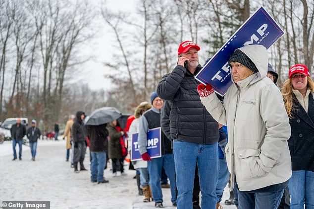 Trump supporters drove through a snowstorm on Tuesday to see him appear in Atkinson