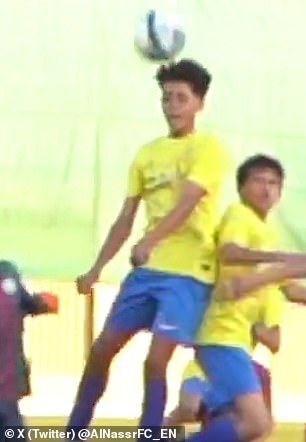 Cristiano Ronaldo Jnr scores with a header for Al Nassr