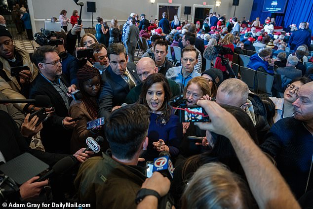 Stefanik spoke to reporters before the meeting and shrugged off the vice president's speculation