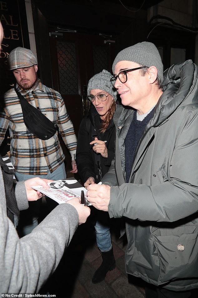 Broderick signed the same programs as his wife before returning home