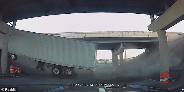 In a scene straight out of Terminator 2, the driver stops just in time, after which the truck driver - miraculously - walks away largely unscathed