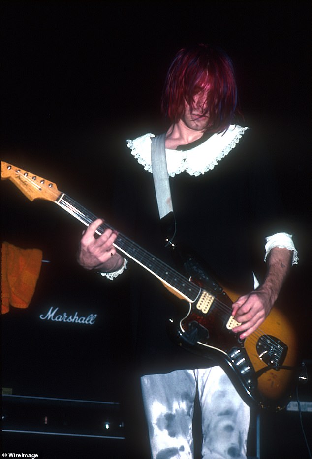 Kurt Cobain of Nirvana in concert at the Forum in Los Angeles, California, in December 1991