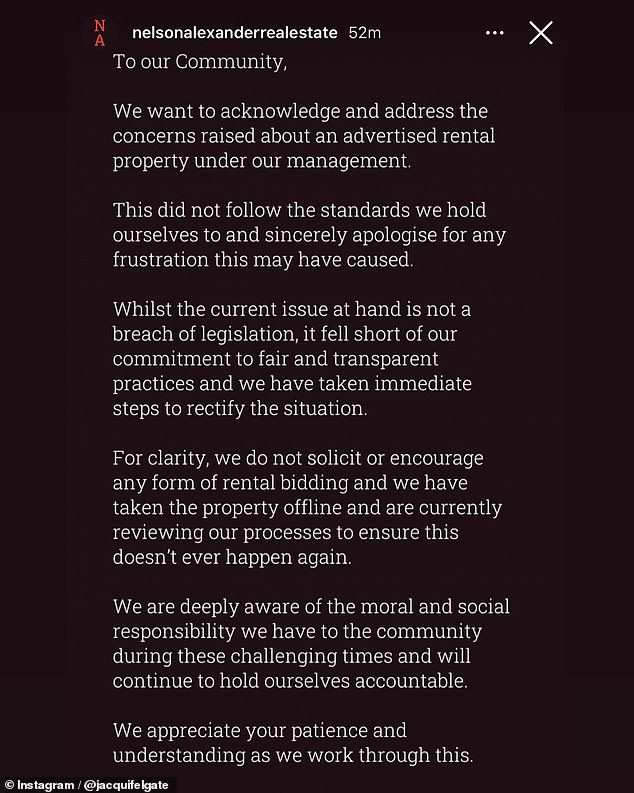 Real estate agent Nelson Alexander has apologized for increasing the asking price of rental properties before they were inspected