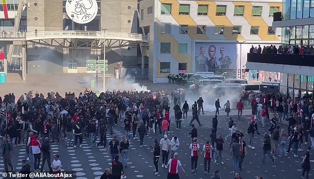 Police used tear gas to disperse the crowd that had gathered outside the Johan Cruijff Arena