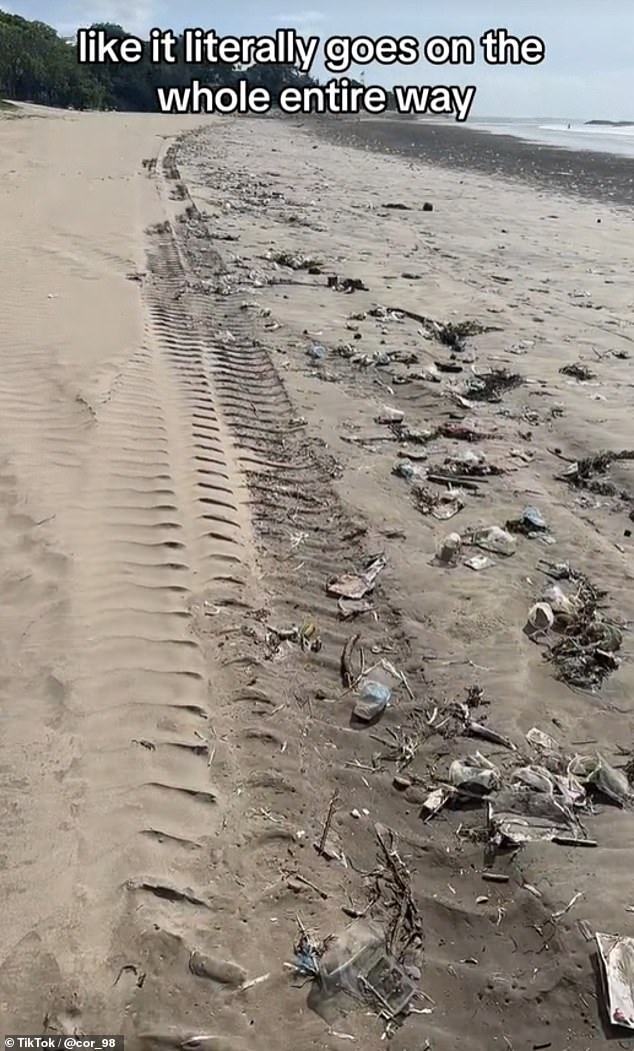 In another video, she shows viewers Kuta beach, which is full of rubbish, and wonders why people 'don't show you this side of the area'.