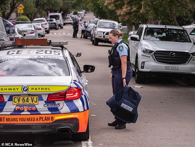 Police carried out an operation (pictured) in the suburban street after messages were fired