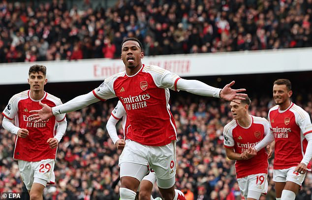 Gabriel opened the scoring with a header from a corner in the 11th minute, before helping the Gunners to a second corner from another just after half-time