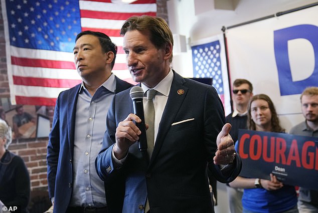 Democratic presidential candidate Rep.  Dean Phillips campaigns in Manchester, NH, with former presidential candidate Andrew Yang