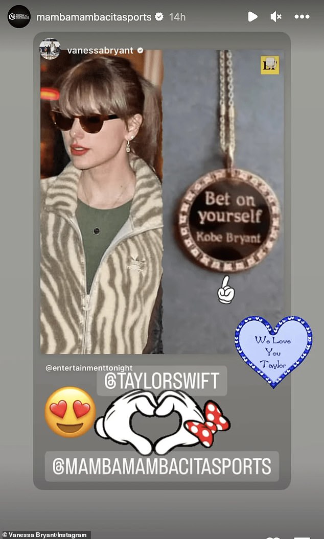 Not long after Swift's outing, Vanessa took to her Instagram Stories to give the Grammy winner a sweet shout-out, reposting a story about the star putting on the necklace