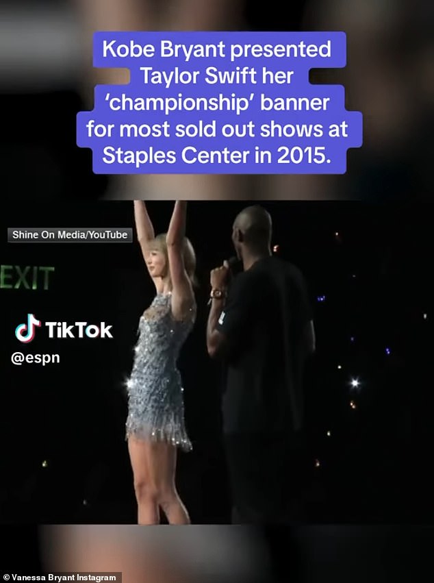 Earlier last year, Vanessa had shared a TikTok video originally posted by ESPN that captured the moment Kobe stepped in front of the cheering crowd to present Swift with a special banner.