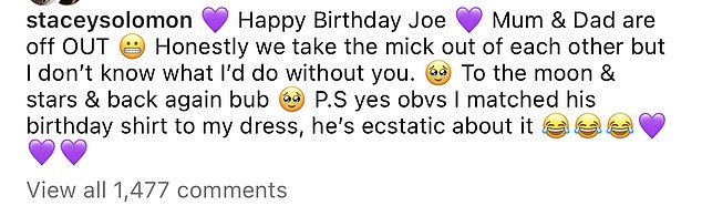 Stacey then shared selfies of herself and Joe on Instagram with the caption: 'Happy Birthday Joe.  Mom and Dad are OUT