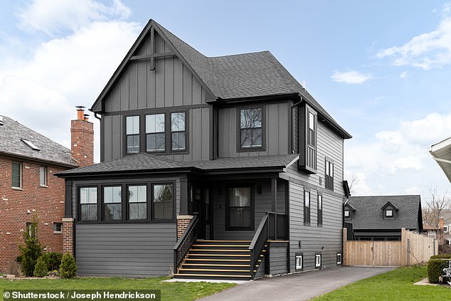 Dark, often black colored roofs have increased in Australian cities after being regularly featured on TV shows such as The Block.  An almost entirely black house is depicted