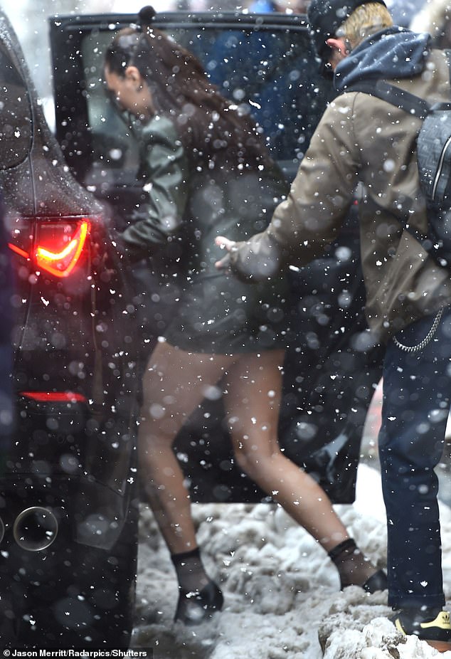 After trudging down the street in the snow, the former reality star decided to take a ride to another event at the Sundance Film Festival.