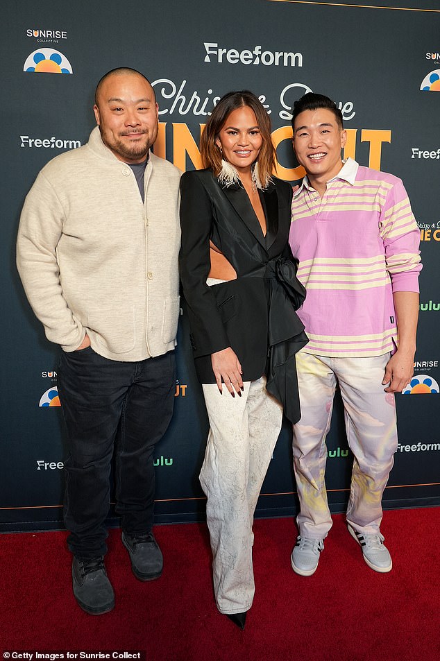 She also posed for photos with her co-host David Chang and Joel Kim Booster at the event at Riverhorse restaurant on Main Street.