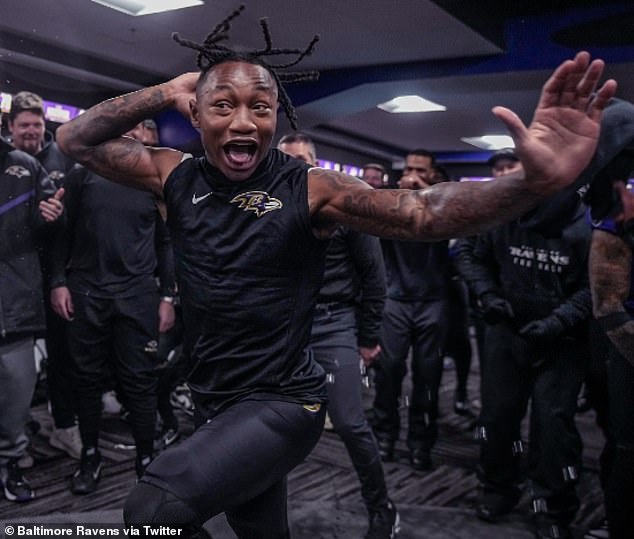 Rookie wide receiver Zay Flowers also joined in the victory dance after Harbaugh