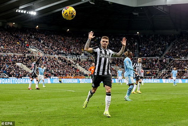 Newcastle have reached their FFP limit and the likes of Kieran Trippier (pictured) and Joelinton could leave