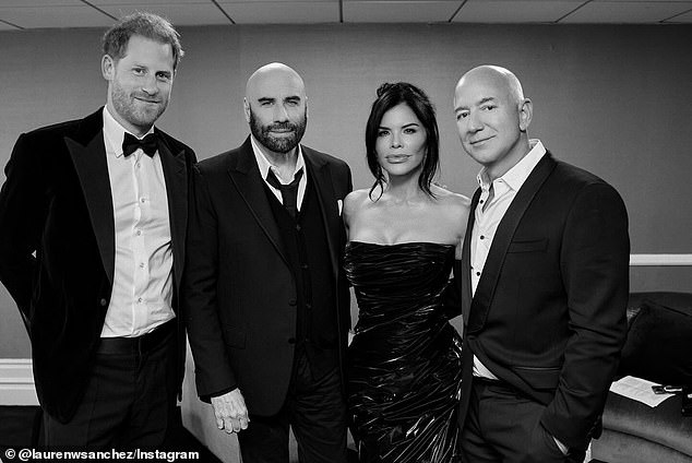 Prince Harry pictured with John Travolta, Lauren Sanchez and Bill Gates at the Living Legends Of Aviation