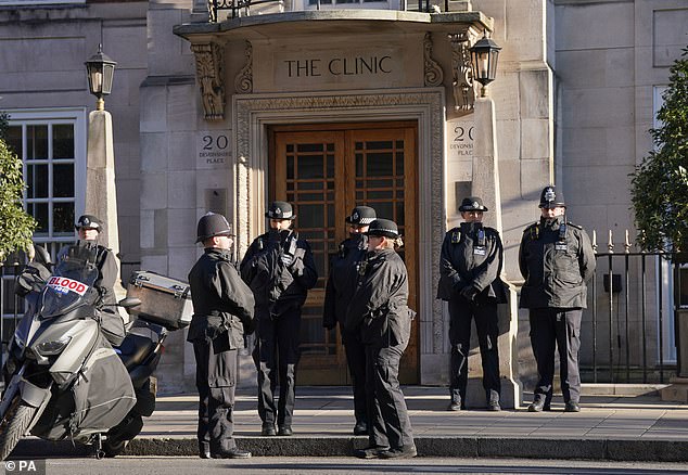 Police outside the London Clinic, the private clinic where the Princess of Wales is currently recovering from her operation