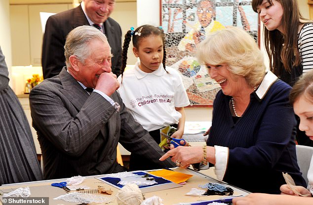 “Don't give up your day job, darling.” Camilla couldn't help but laugh at her husband's attempts to create a portrait out of scraps of lace as she dropped by a children's art charity event at the Dulwich Picture Gallery in March.  2012. Fortunately, the future king saw the funny side and at one point was heard shouting: 'Stop laughing!'