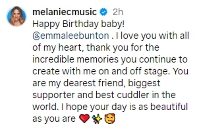 Melanie C was also full of kind words for her bandmate, sharing: 