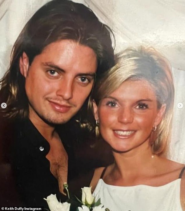 Alongside a series of photos taken over the years, he wrote: 'We've had our ups and downs and our fair share of obstacles along the way' (pictured at their 1998 wedding)