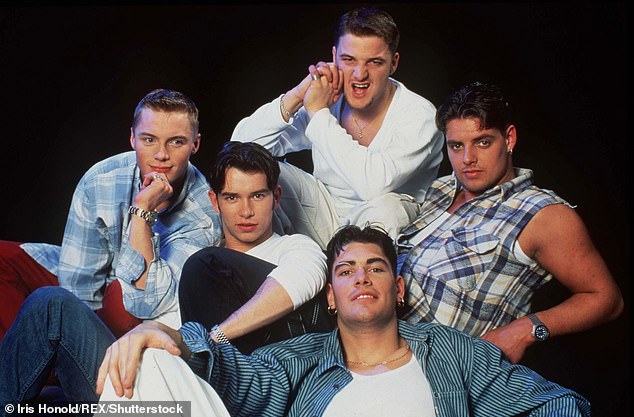 Keith rose to fame in the 1990s as a member of boy band Boyzone (clockwise from left: Ronan Keating, the late Stephen Gateley, Mikey Graham, Keith and Shane Lynch pictured in 1996)