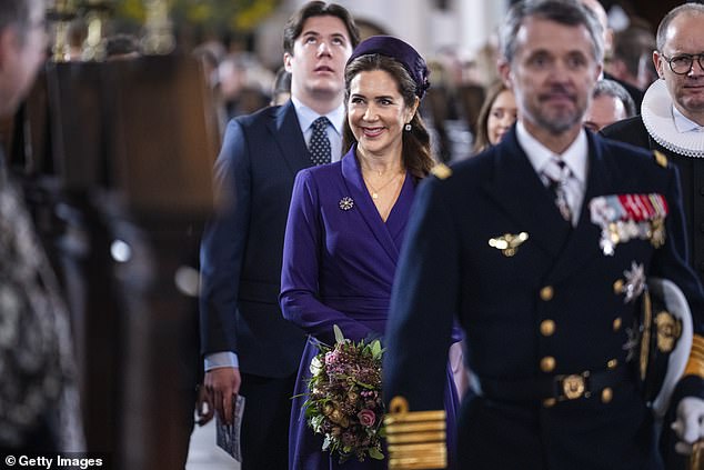 Mary looked radiant as she arrived at Aarhus Cathedral with her family on January 21