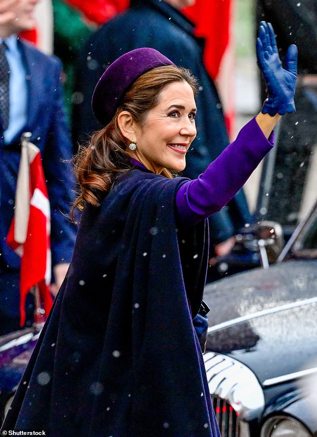 Tasmania-born Queen Mary chose a purple cloak and navy blue wool scarf for the service celebrating the new king's reign after his official coronation last Sunday