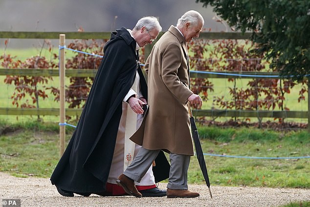 Charles was last pictured (above) at a service at church on Sunday, January 7, two weeks ago