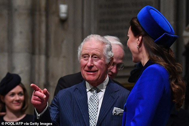 The Royal Family has been hit by a double health scare this week, with it also being announced that Kate Middleton was going under the knife for abdominal surgery (Princess of Wales pictured with Charles in 2022)