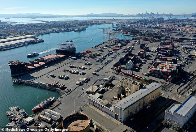 Howard Terminal and the Oakland Estuary can be seen from this drone view in a file photo